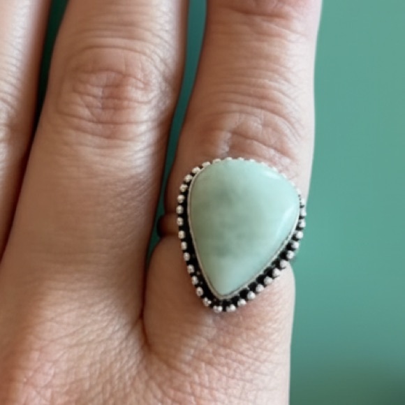 ๐ Artisan Made Eureka Springs AR:Teardrop Aqua Chalcedony 925 Sterling Ring Sz 8 - Picture 2 of 11